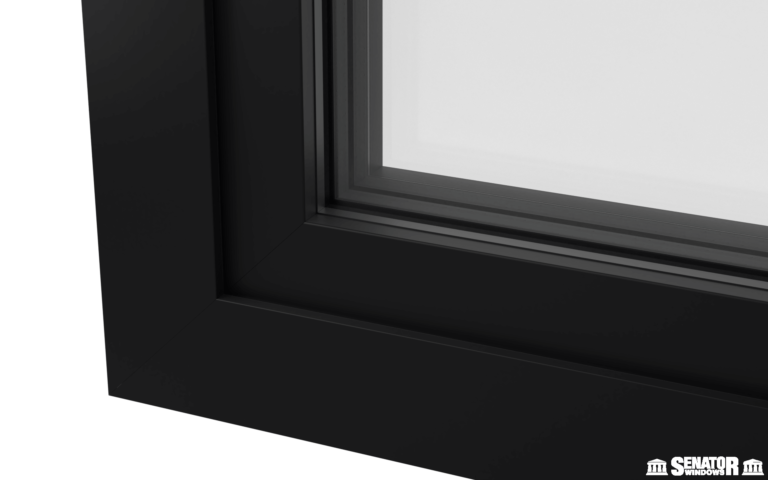 INTERNAL CORNER OF ALUMINIUM CASEMENT WINDOW (COLOUR – JET BLACK RAL 9005)
